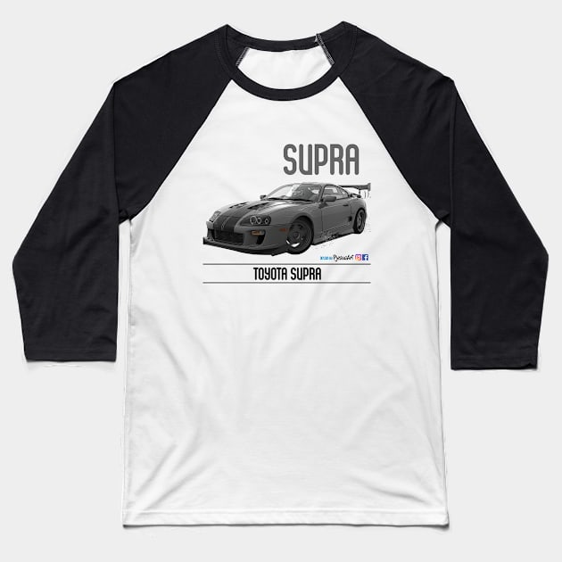 Supra Time Attack Silver Stripe Baseball T-Shirt by PjesusArt